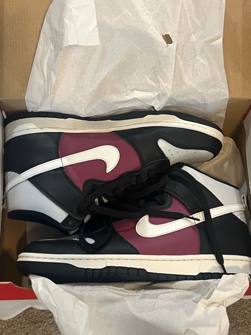 Nike Dunk High Top Sneaker Black/Summit White/Rosewood Leather NEW Size 11 - Picture 6 of 9